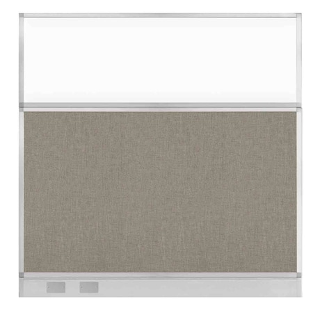 Versare Hush Panel Cubicle Partition 6' x 6' W/ Window Warm Pebble Fabric Clear Window W/ Cable Channel 1812572-2